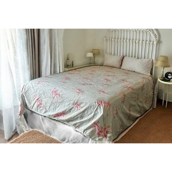 Simply Shabby Chic Queen Floral Cotton Duvet Cover Pink & Green On Light Blue - Picture 2 of 16
